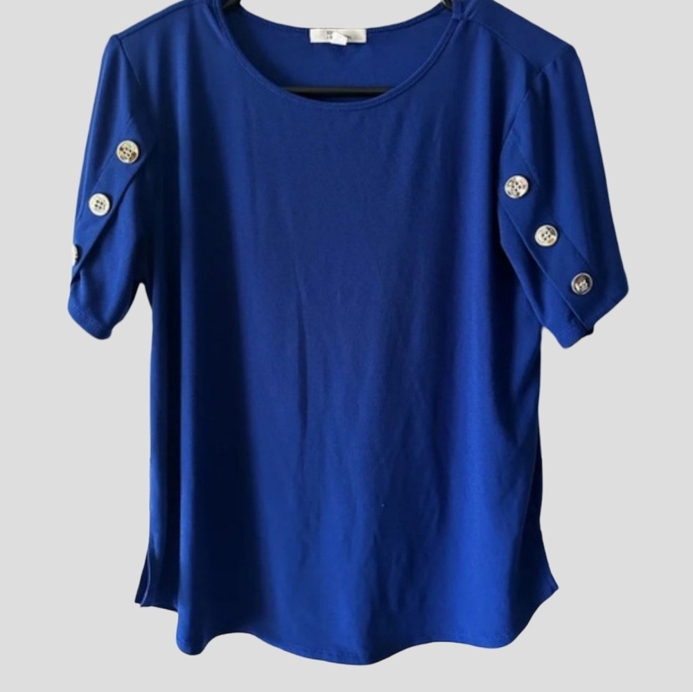 89th & Madison Womens Plus Size Blue Short Sleeve Relaxed Blouse Size 1X